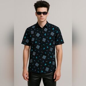 Drill Clothing Stretch Button Down Shirt Men X-Large Black New Wave Rave Party